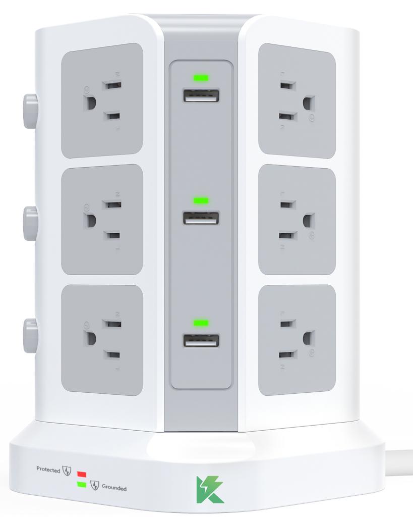 Gustala Power Vertical Strip Tower Surge Protector Charging Sta 7 outlets 2 USB 